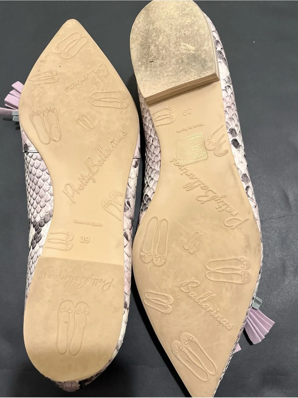Pretty Ballerinas Angel Flats leopard pattern with tassels sz 39 us 8